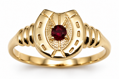Genuine 9ct 9k 375 Gold Ruby Set Lucky Horseshoe Ring | Yellow, Rose or White Gold | Ring Sizes H–P