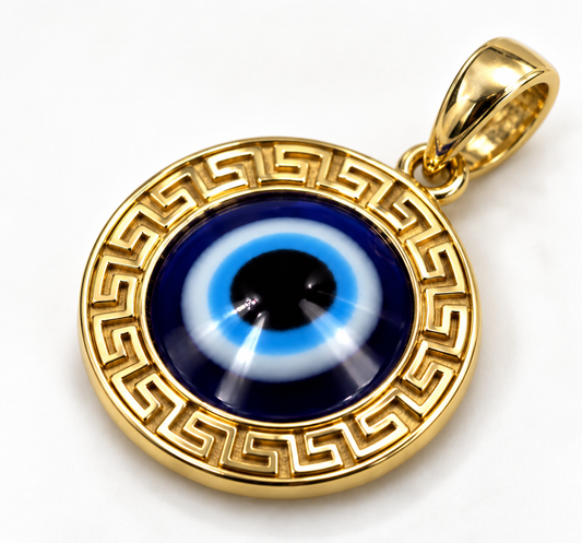 Genuine 9ct 9k 375 Gold Large 20mm Greek Mati Nazar Evil Eye Pendant | Yellow, Rose or White