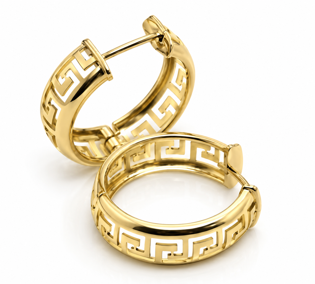 Genuine Heavy Solid 18ct 18K 750 Yellow, Rose or White Gold Greek Key Hoop Earrings