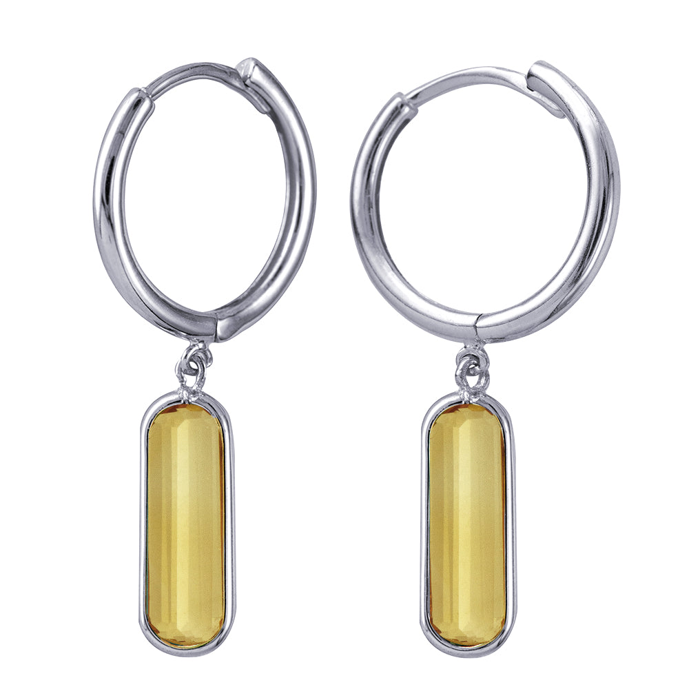 Genuine New 9ct Yellow Gold or Sterling Silver Round Huggie With Natural Citrine Drop Earrings