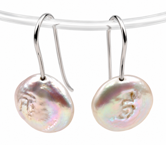Sterling Silver 18mm Freshwater Cultured Coin Pearl Hook Earrings