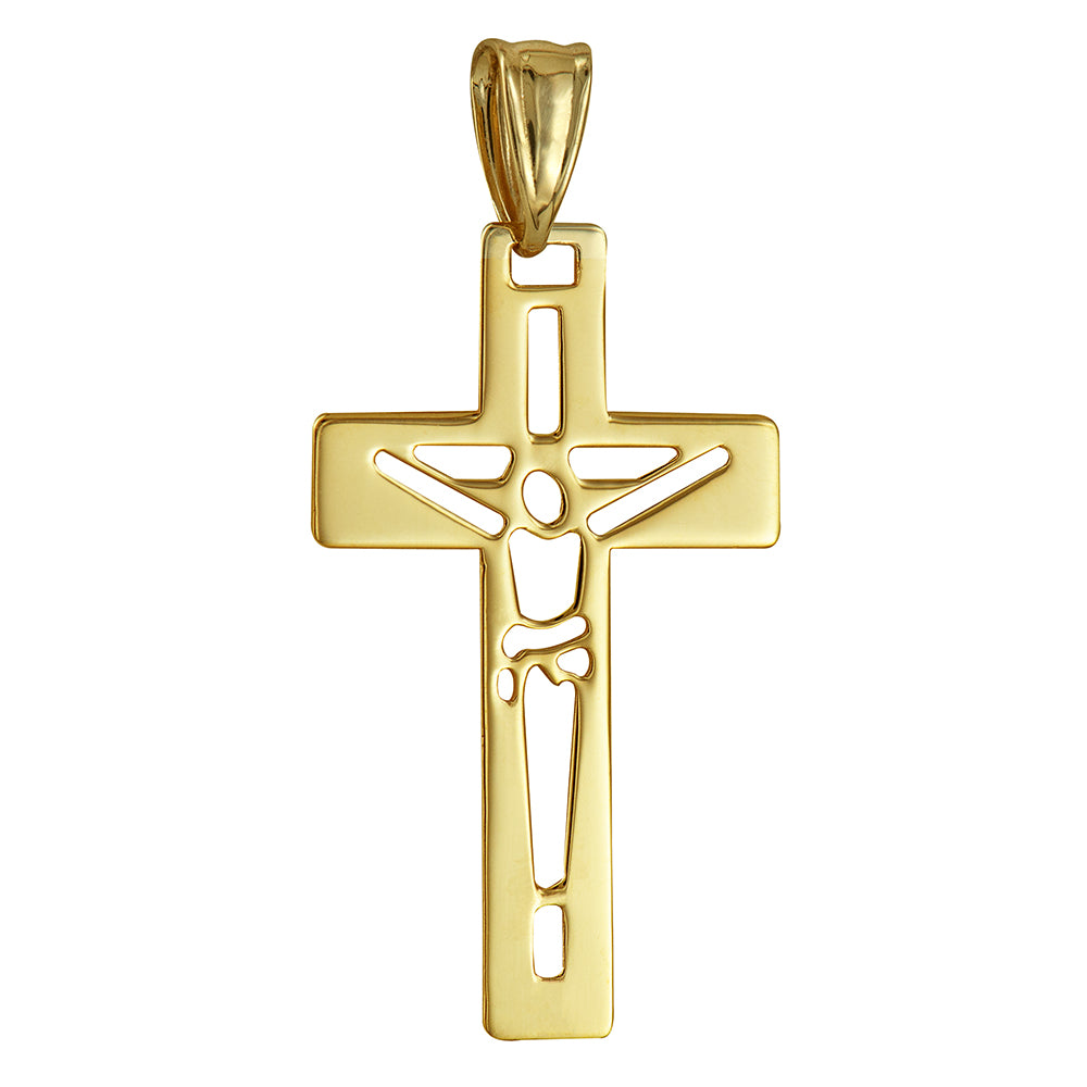 Genuine 9ct Yellow Gold Cut-out Crucifix Cross Pendant / Charm