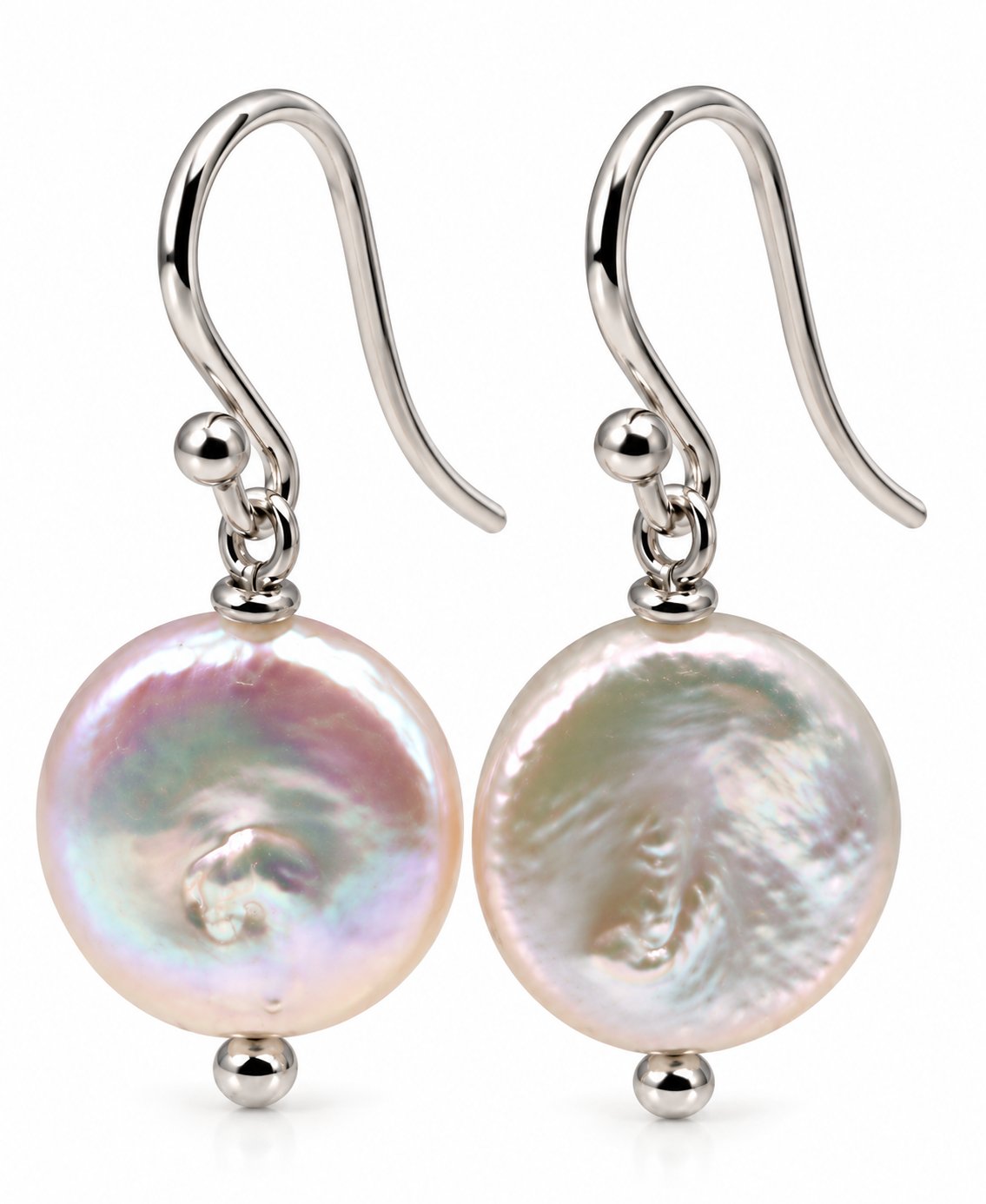 Genuine Sterling Silver 925 12mm Coin Pearl Ball Earrings