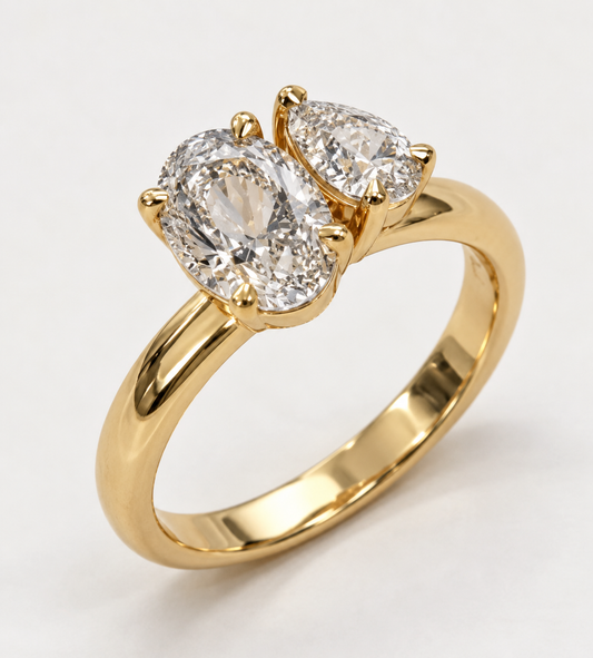 Genuine 18ct 18k 750 Yellow Gold Toi et Moi 2ct Oval & 1ct Pear Lab-Grown Diamond Engagement Ring