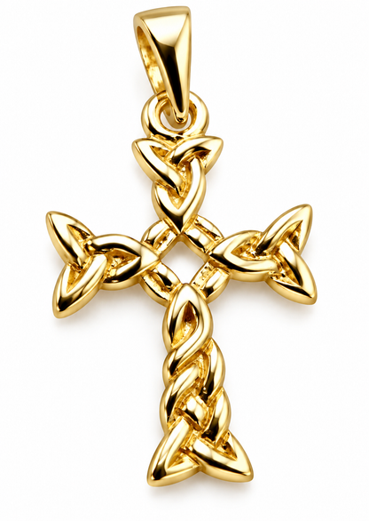 9ct Solid Gold Celtic Knot Braid Cross Pendant – Yellow, Rose or White Gold