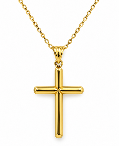 14ct 14K 585 Yellow Gold Hollow Cross Pendant with 60cm Necklace