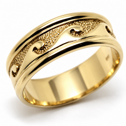 Solid 9ct 9k 375 Gold Surf Wave Ring – 8mm | Yellow, Rose or White Gold - Ring sizes H to P