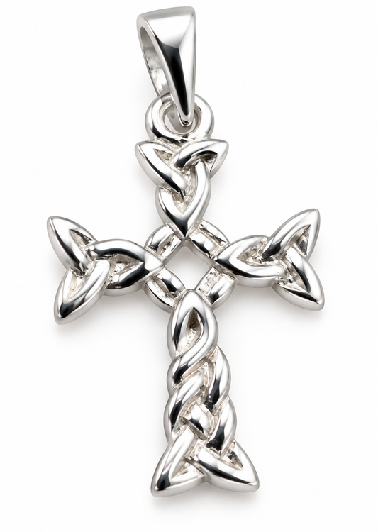 925 Solid Sterling Silver Celtic Knot Braid Cross Pendant