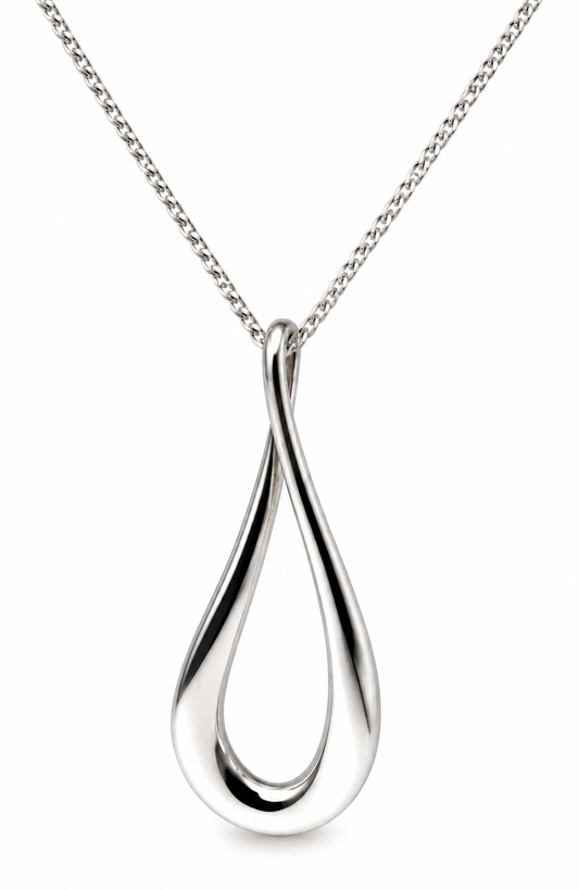 Sterling Silver Teardrop Tear Drop Pendant 55cm Curb Necklace