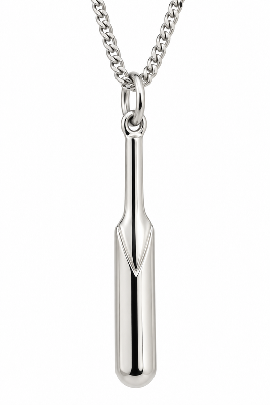 Sterling Silver 925 Solid Med-Large Size Cricket Bat Pendant Charm + 50cm Necklace Chain