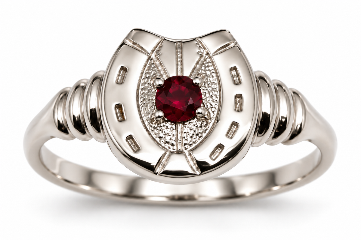 Genuine 9ct 9k 375 Gold Ruby Set Lucky Horseshoe Ring | Yellow, Rose or White Gold | Ring Sizes H–P