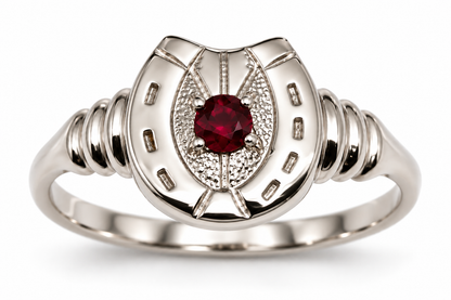 Genuine 9ct 9k 375 Gold Ruby Set Lucky Horseshoe Ring | Yellow, Rose or White Gold | Ring Sizes H–P