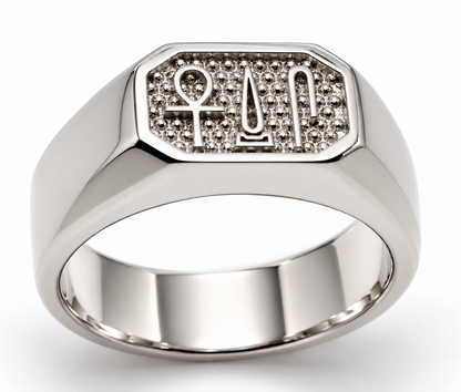 Genuine 9ct 9k 375 Yellow, Rose or White Gold Egyptian Hieroglyphic Ring – Success, Happiness & Health - Choose your ring size H to P