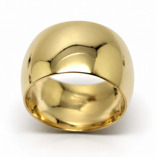 Solid 9ct Yellow, Rose or White Gold 12mm Wide Barrel Band Ring – Sizes H–P