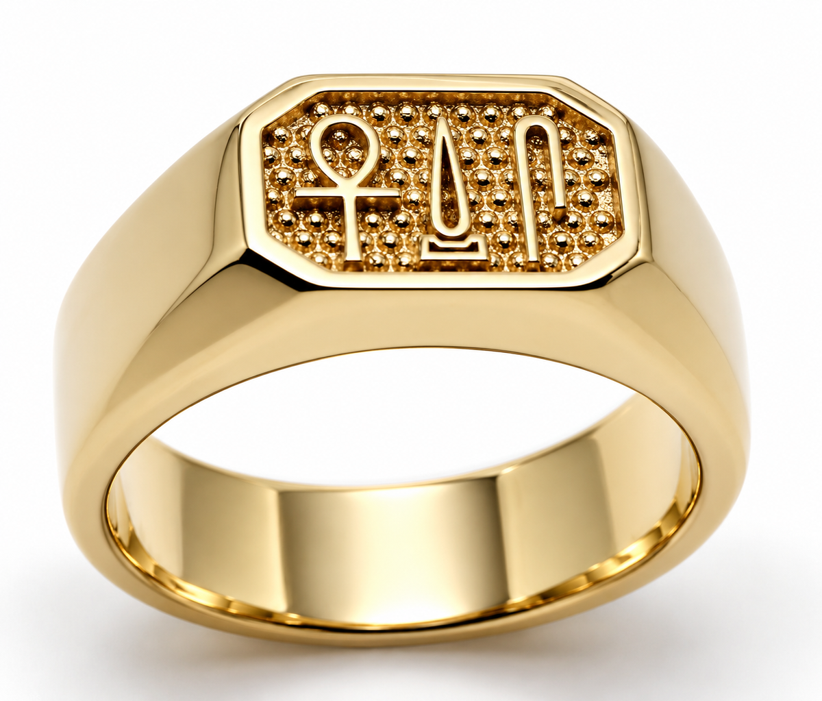 Genuine 9ct 9k 375 Yellow, Rose or White Gold Egyptian Hieroglyphic Ring – Success, Happiness & Health - Choose your ring size H to P