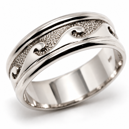 Solid 9ct Gold Surf Wave Ring – 8mm | Yellow, Rose or White Gold | Choose from ring sizes Q to Z