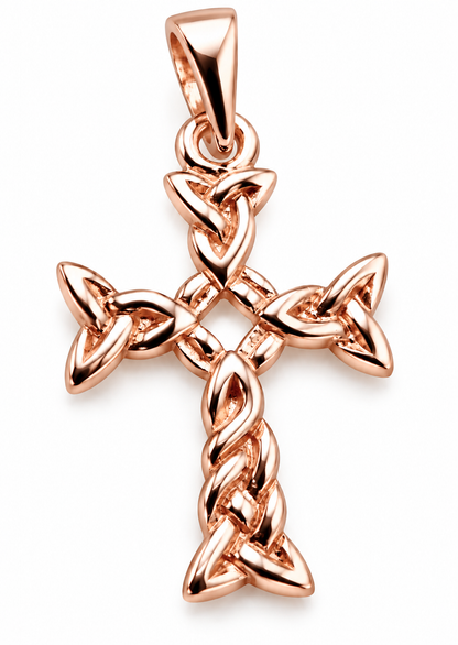 9ct Solid Gold Celtic Knot Braid Cross Pendant – Yellow, Rose or White Gold