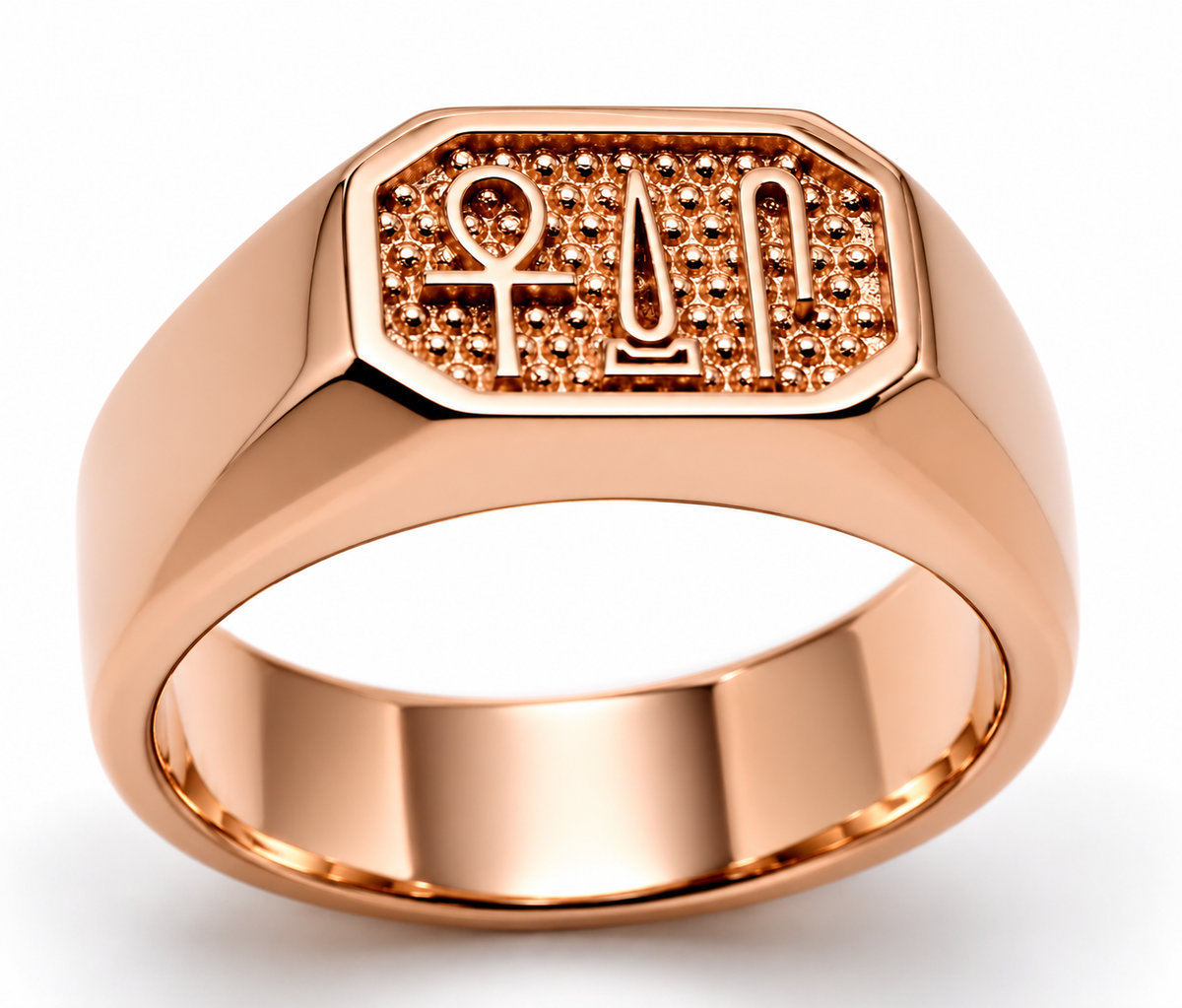 Genuine 9ct 9k 375 Yellow, Rose or White Gold Egyptian Hieroglyphic Ring – Success, Happiness & Health - Choose your ring size H to P