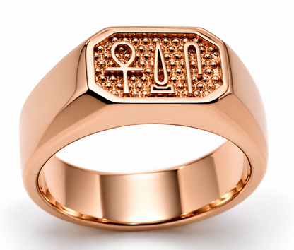 Genuine 9ct 9k 375 Yellow, Rose or White Gold Egyptian Hieroglyphic Ring – Success, Happiness & Health - Choose your ring size H to P