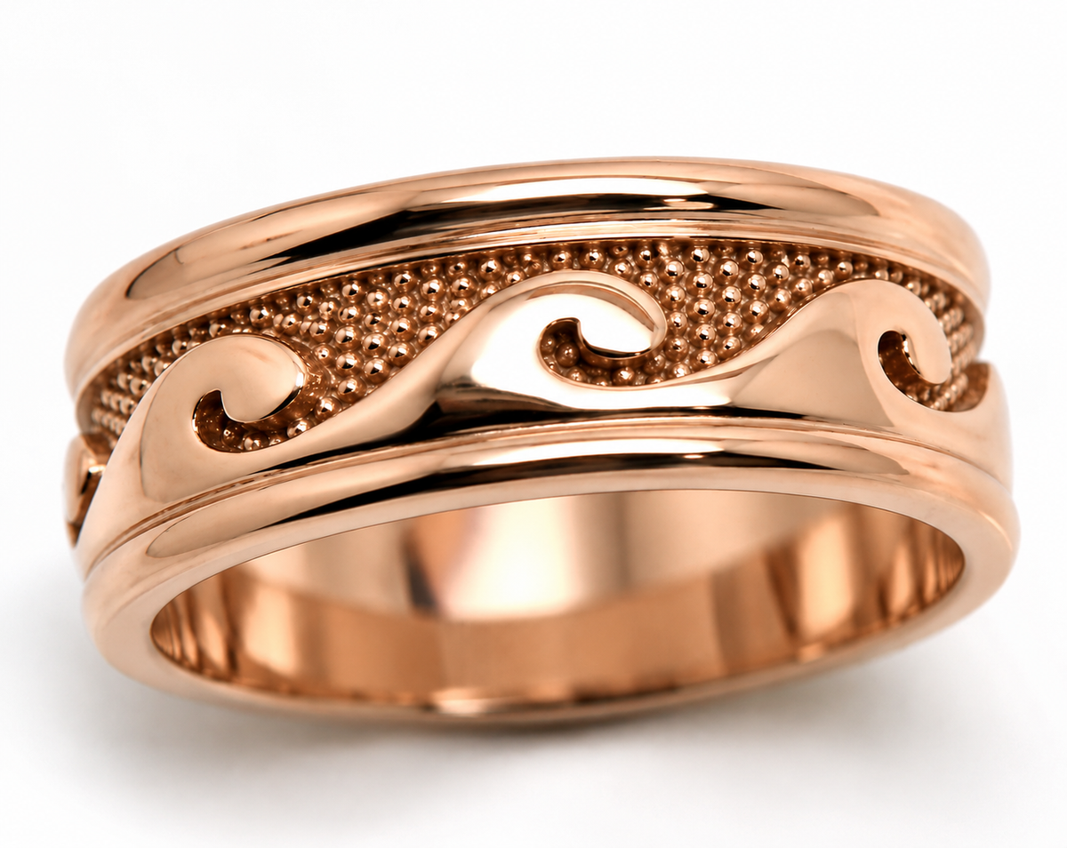 Genuine Heavy 9ct 9k 375 Yellow, Rose or White Gold Mens Surf Wave Ring - Choose from ring size Q to Z