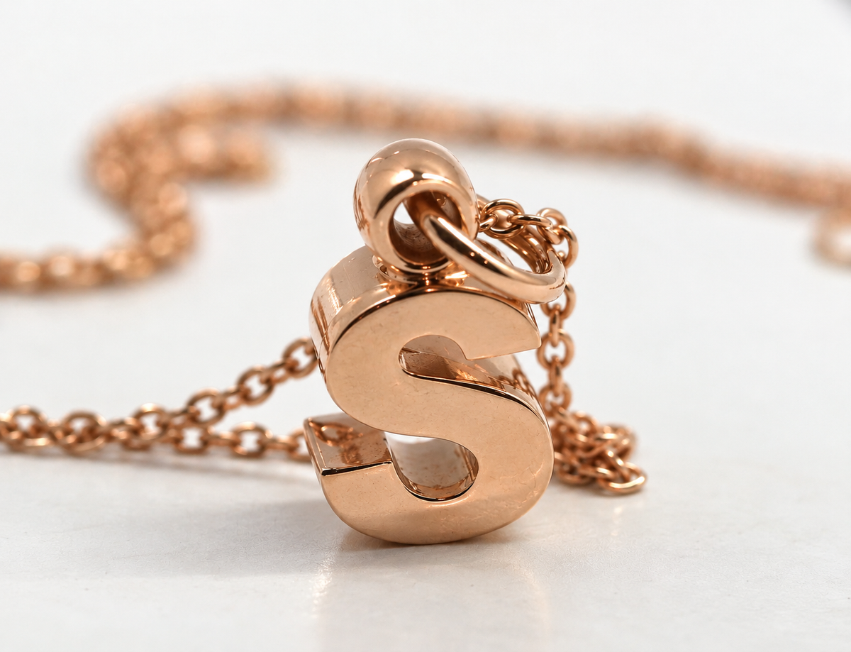 Genuine 9ct 9k Yellow, Rose or White Solid Gold Initial S Pendant with 45cm Cable Chain