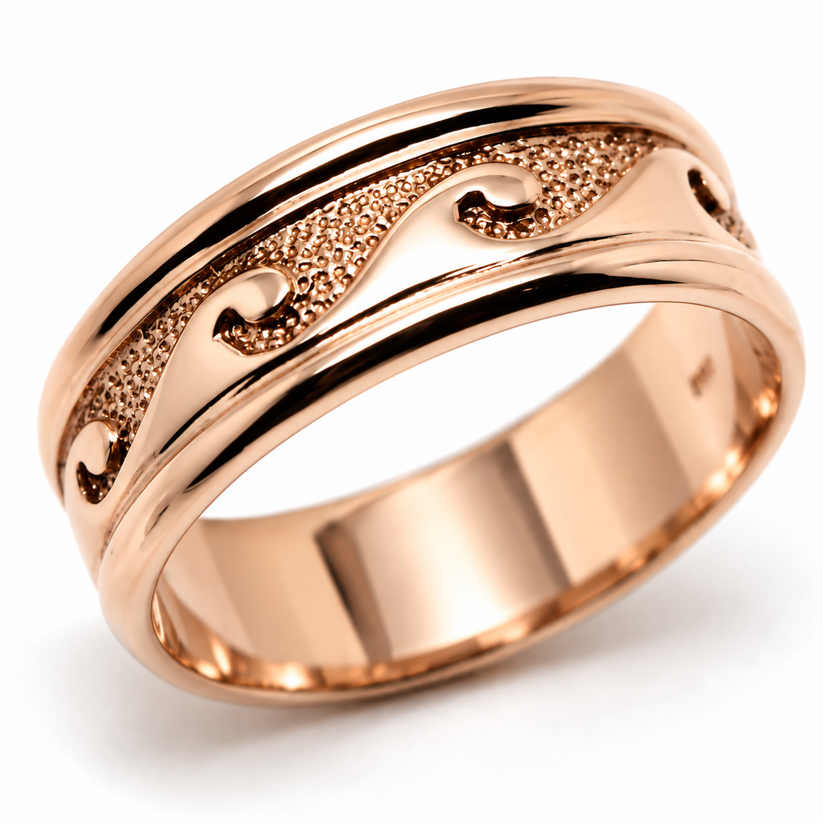 Solid 9ct 9k 375 Gold Surf Wave Ring – 8mm | Yellow, Rose or White Gold - Ring sizes H to P