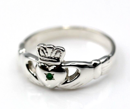 Kaedesigns New Sterling Silver 925 Green Emerald Claddagh Ring - Choose your size