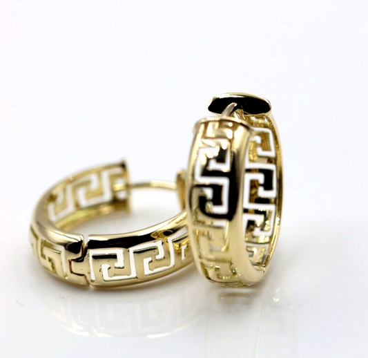 Genuine Heavy Solid Medium / Small 18ct 750 Yellow, Rose or White Gold Greek Key Hoop Earrings