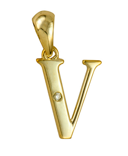 Genuine 9ct Yellow Gold Diamond Set Block Initial Small Pendant Charm A to Z