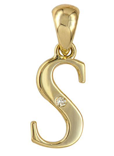 Genuine 9ct Yellow Gold Diamond Set Block Initial Small Pendant Charm A to Z