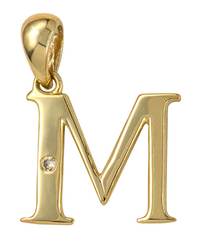 Genuine 9ct Yellow Gold Diamond Set Block Initial Small Pendant Charm A to Z