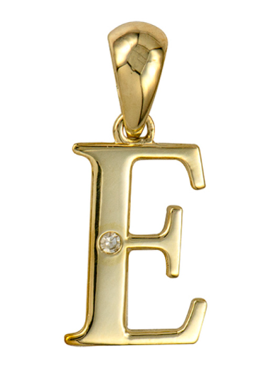 Genuine 9ct Yellow Gold Diamond Set Block Initial Small Pendant Charm A to Z