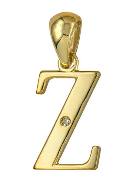 Genuine 9ct Yellow Gold Diamond Set Block Initial Small Pendant Charm A to Z