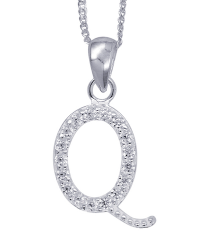 Sterling Silver Cubic Zirconia Initial Pendants A to Z with 45cm + 5cm Extender Chain