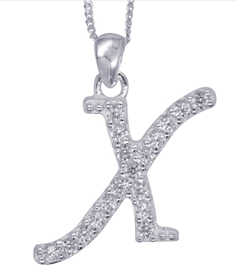 Sterling Silver Cubic Zirconia Initial Pendants A to Z with 45cm + 5cm Extender Chain