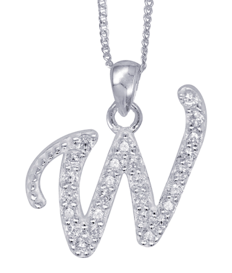 Sterling Silver Cubic Zirconia Initial Pendants A to Z with 45cm + 5cm Extender Chain