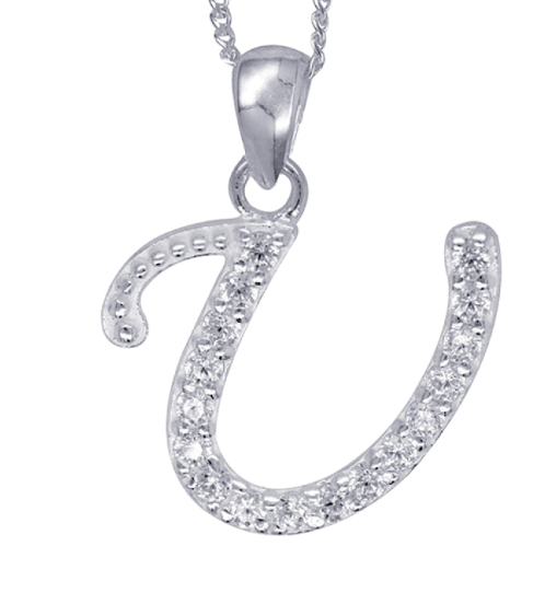 Sterling Silver Cubic Zirconia Initial Pendants A to Z with 45cm + 5cm Extender Chain