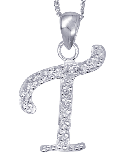 Sterling Silver Cubic Zirconia Initial Pendants A to Z with 45cm + 5cm Extender Chain