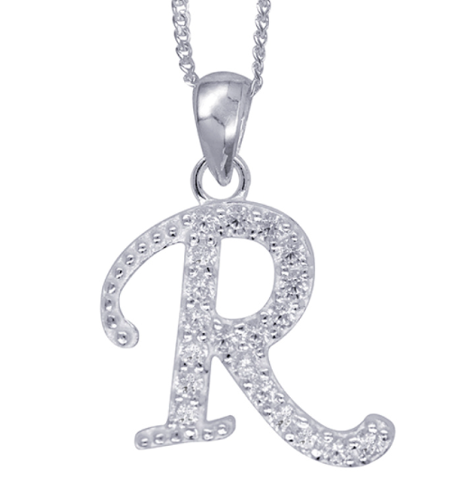 Sterling Silver Cubic Zirconia Initial Pendants A to Z with 45cm + 5cm Extender Chain