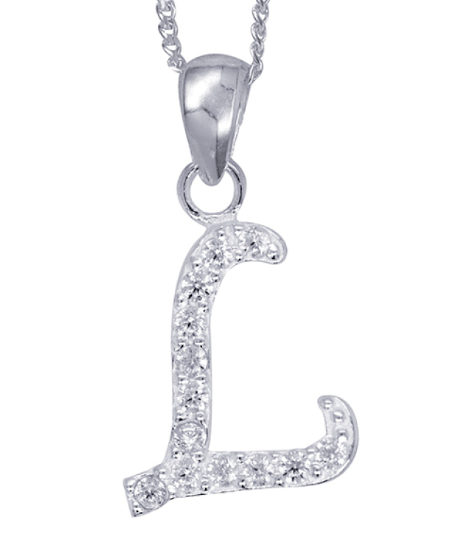 Sterling Silver Cubic Zirconia Initial Pendants A to Z with 45cm + 5cm Extender Chain