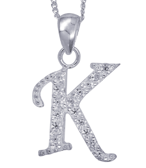 Sterling Silver Cubic Zirconia Initial Pendants A to Z with 45cm + 5cm Extender Chain