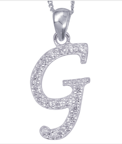 Sterling Silver Cubic Zirconia Initial Pendants A to Z with 45cm + 5cm Extender Chain