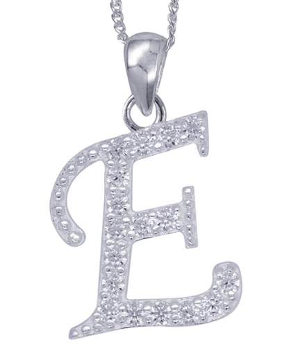 Sterling Silver Cubic Zirconia Initial Pendants A to Z with 45cm + 5cm Extender Chain