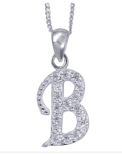 Sterling Silver Cubic Zirconia Initial Pendants A to Z with 45cm + 5cm Extender Chain