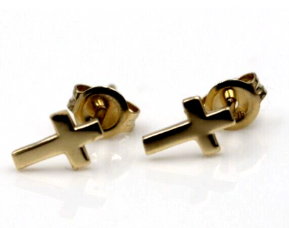 Kaedesigns, Small 9K 9ct Yellow, Rose or White Gold Cross Stud Studs Earrings