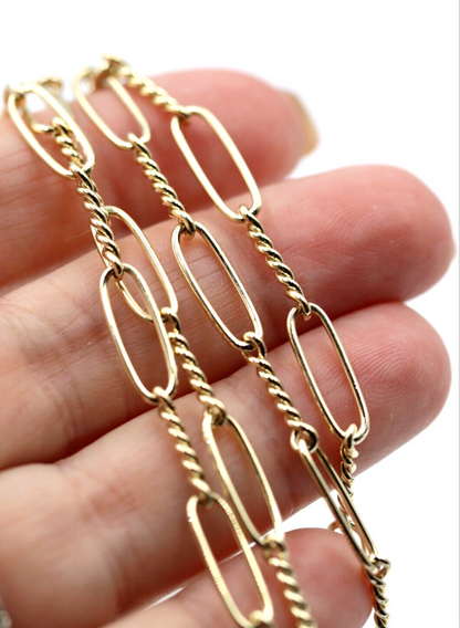 Genuine New Handmade PaperClip 9ct Yellow, Rose or White Gold Paper Clip Chain Necklace with T-Bar