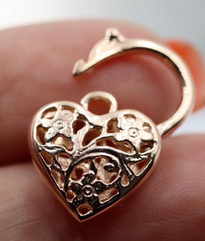 Kaedesigns New Genuine 9ct 14mm Yellow, Rose or White Gold Filigree Heart Pendant Padlock