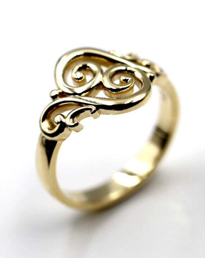 Genuine 9ct Gold 375 Full Solid Yellow, Rose or White Gold Filigree Swirl Ring - Choose your size from N to S