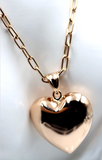 Genuine 9ct Yellow, Rose or White Gold Handmade Paperclip + Bubble Heart 45cm Necklace