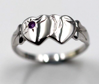 Size Q 9ct Yellow, Rose or White Gold 375 Amethyst (Birthstone Of February) Double Heart Signet Ring